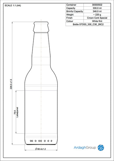 330ml Flint Glass Oneway Bierfles - Ardagh