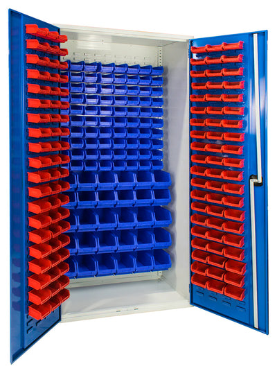 Louvred Panel 2000mm Small Parts Cabinet with Bin Kit | Lockable Storage Unit with Bins Included