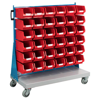 Mobile Small Parts Trolley with Bins | Louvred Panel Storage on Wheels