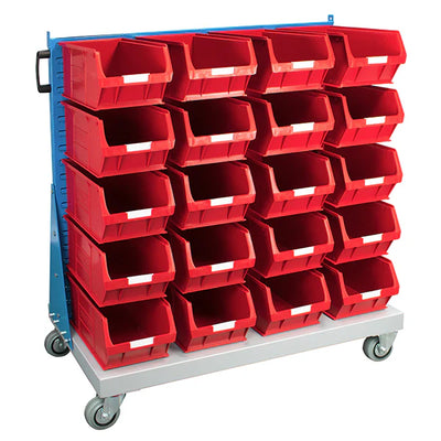 Mobile Small Parts Trolley with Bins | Louvred Panel Storage on Wheels