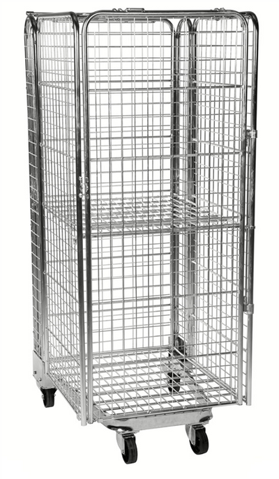 Stackable Security Roll Container with Roof and Shelf – Galvanised Security Cage | 400kg Capacity