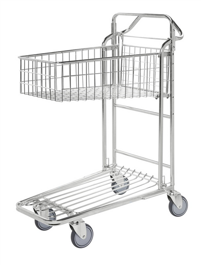 Shop Trolley with Basket – Stackable Storage and Retail Trolley