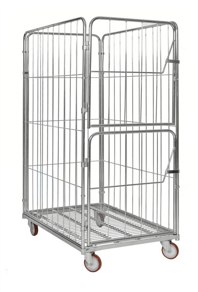 Heavy-Duty 4-Sided Roll Container with Central Brake – 800kg Capacity