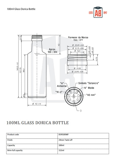 100ml Clear Glass Dorica Bottle 24mm Neck