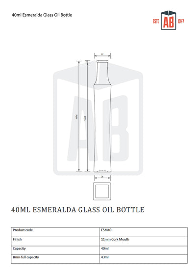 40ml Esmeralda Glass Oil Bottle (Cork Opening)