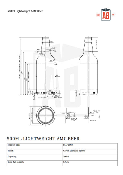 500ml Lightweight AMC Beer Bottle