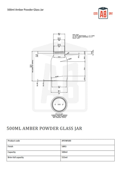 500ml Amber Glass Powder Jar