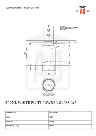 500ml White Flint Glass Powder Jar