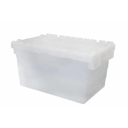 Aangehechte Deksel Krat – 60 Liter – 600x400x320mm – Transparant – Stapelbaar & Nestbaar