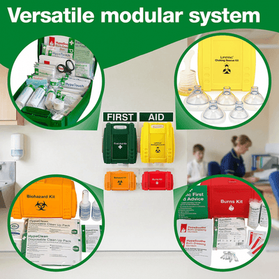 Complete First Aid Point with First Aid Kit, Anti-Choking Device, Biohazard Kit and Bleed Control Kit
