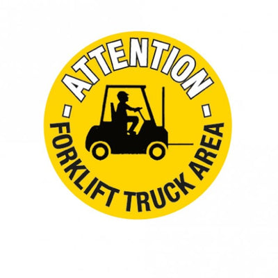 Attention Forklift Truck Area Floor Marker Sign – 430mm Diameter Slip Resistant Graphic