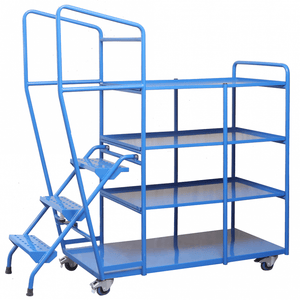 Order Picking Trolley with 4 Steel Shelves and Steps 330kg Capacity